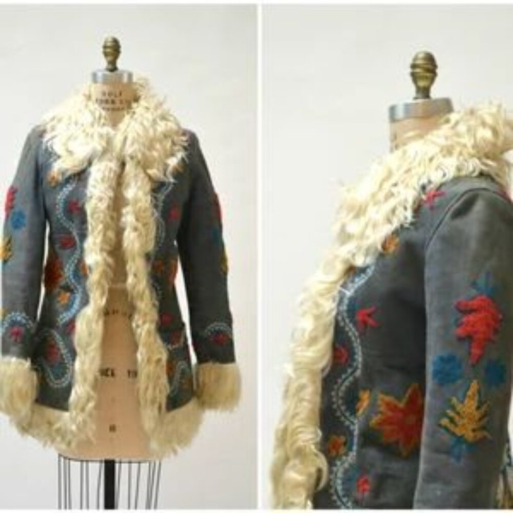 Afghan Shearling Embroidered Coat 70s